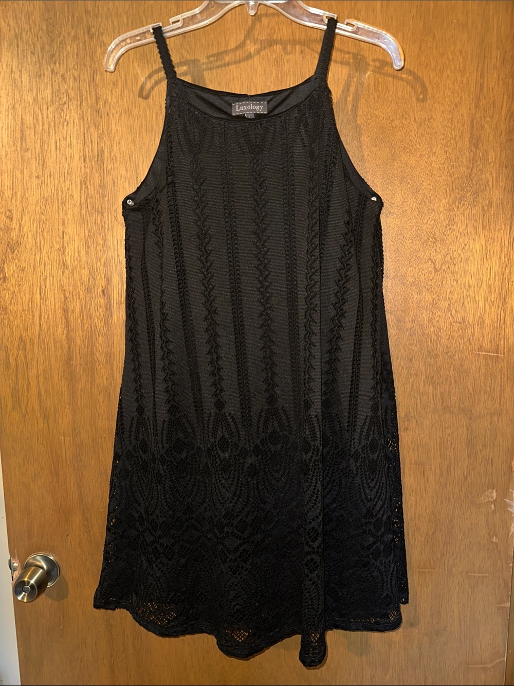 Luxology Black Crochet-Overlay Mini Dress